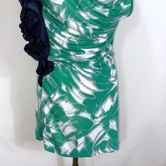 Anthropologie Little Yellow Button Ruched Side Ruffle Print Long Knit Top Tee - Picture 7 of 11